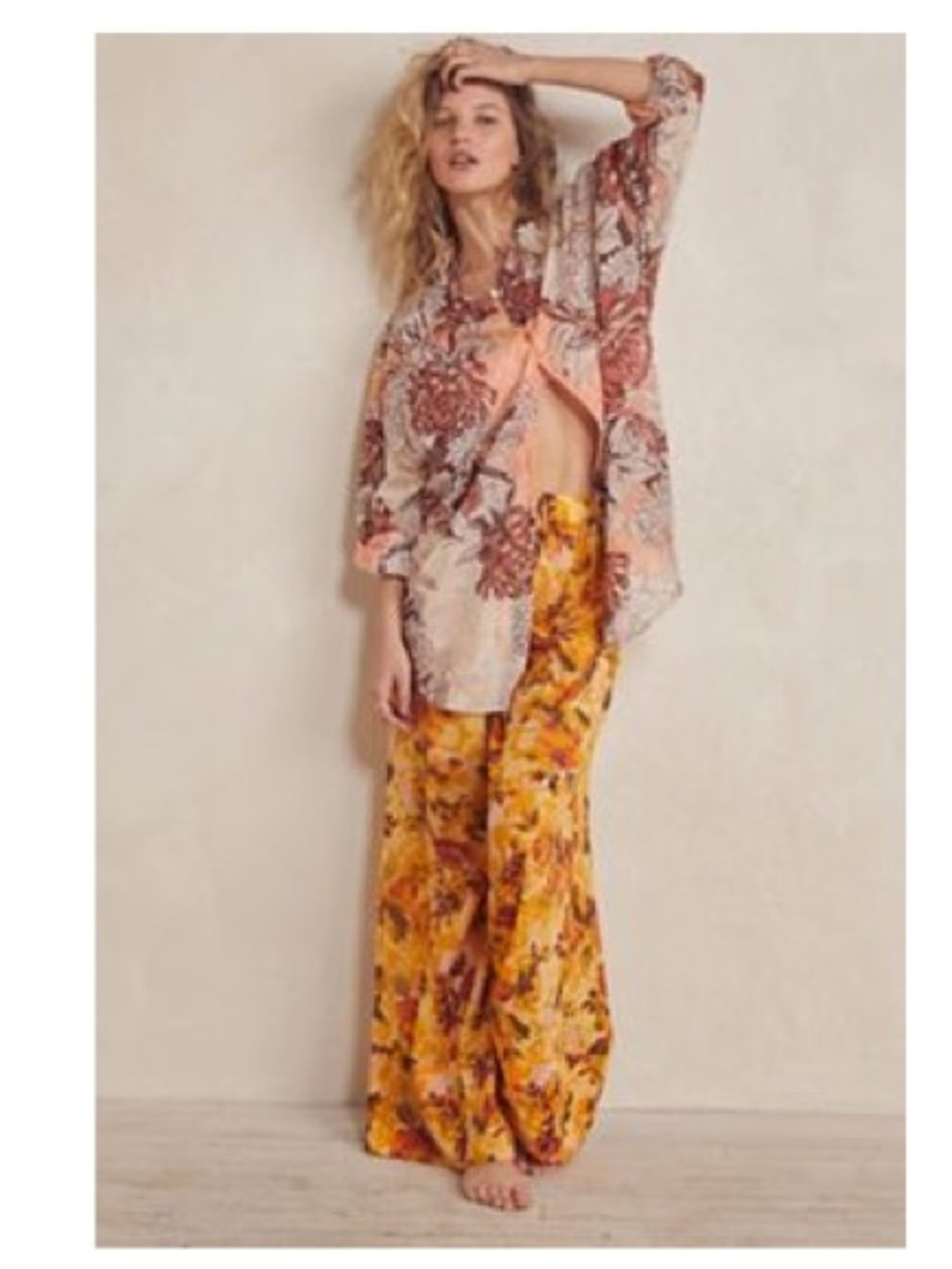 Free People Intimately Morning Rituals Floral Print Top and Wide-Leg Pants Set S